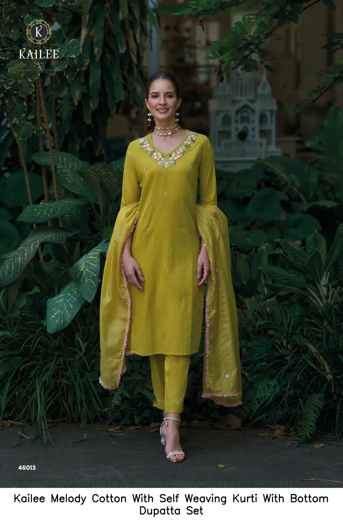Kailee Melody Cotton With Self Weaving Kurti With Bottom Dupatta Set — Wholesale Salwar Suits, Kailee Fashion wholesale from Surat — view 7