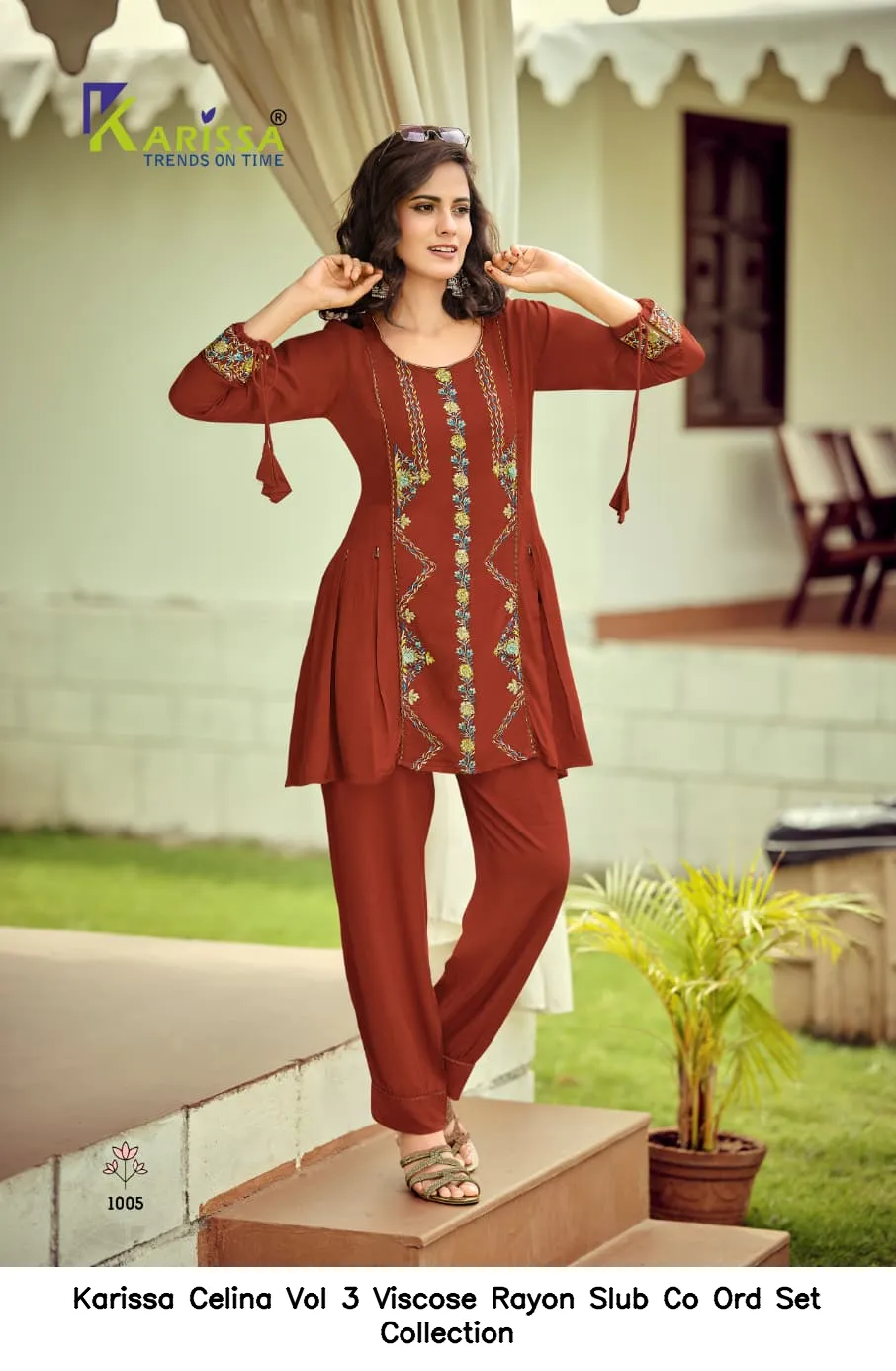 Karissa Celina Vol 3 Viscose Rayon Slub Co Ord Set Collection — Wholesale Cotton Kurti Pant Set, Karissa wholesale from Surat — view 2