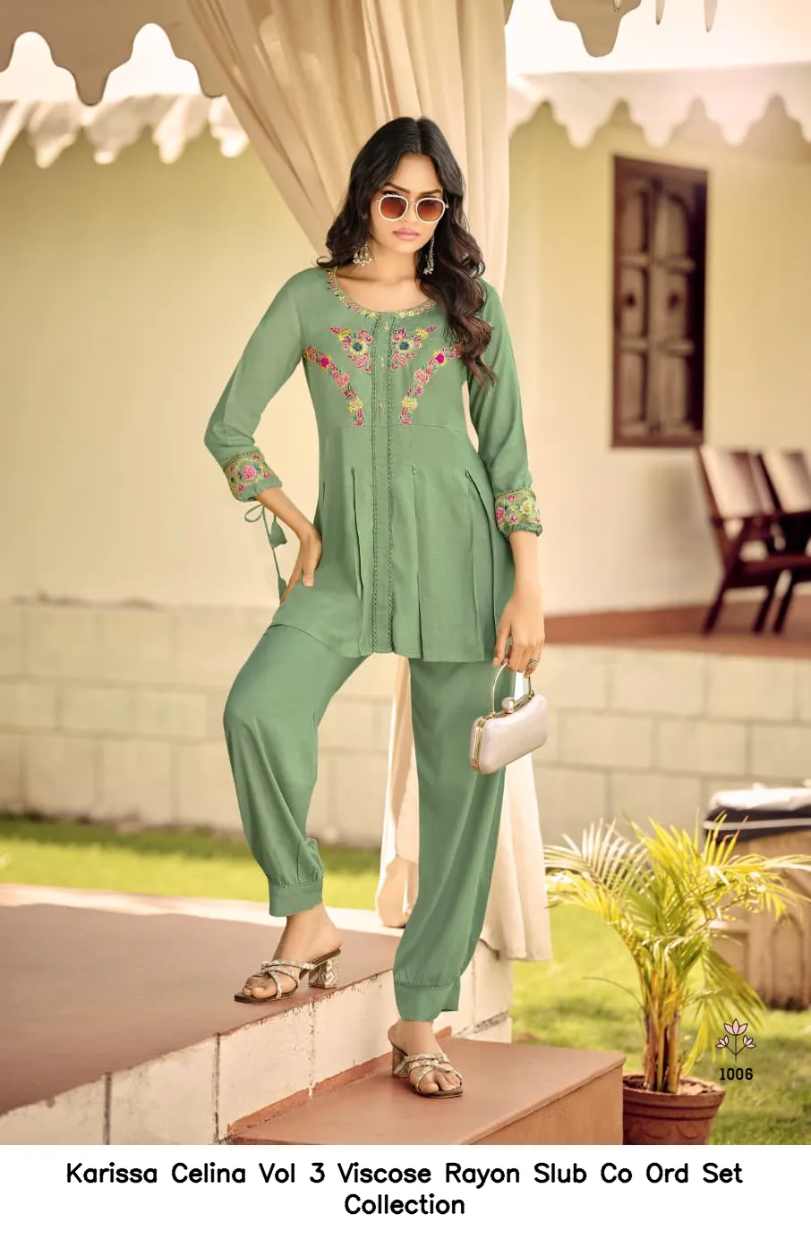 Karissa Celina Vol 3 Viscose Rayon Slub Co Ord Set Collection — Wholesale Cotton Kurti Pant Set, Karissa wholesale from Surat — view 3