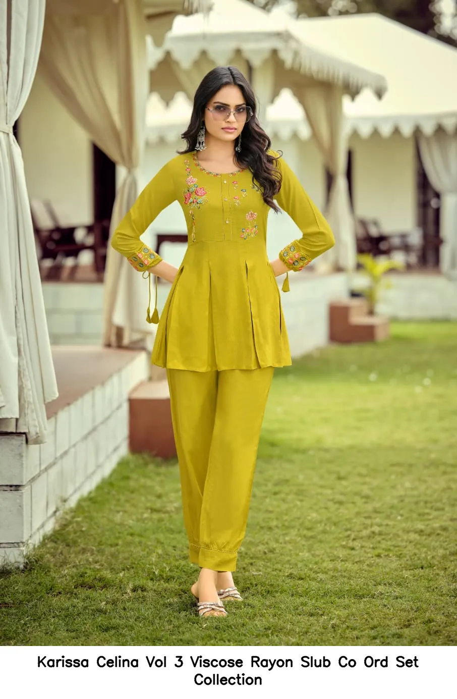 Karissa Celina Vol 3 Viscose Rayon Slub Co Ord Set Collection — Wholesale Cotton Kurti Pant Set, Karissa wholesale from Surat — view 5