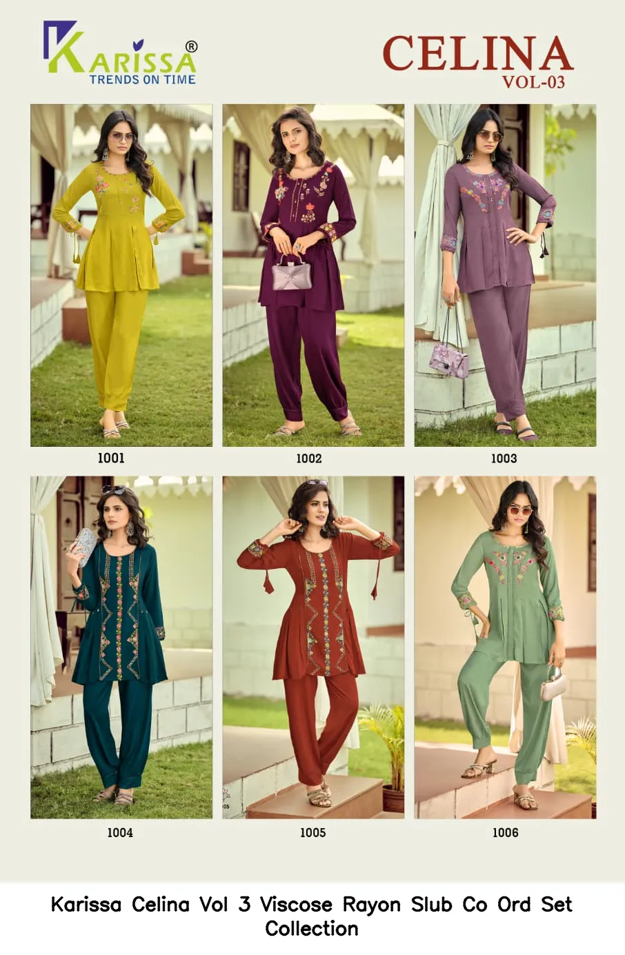 Karissa Celina Vol 3 Viscose Rayon Slub Co Ord Set Collection — Wholesale Cotton Kurti Pant Set, Karissa wholesale from Surat — view 7