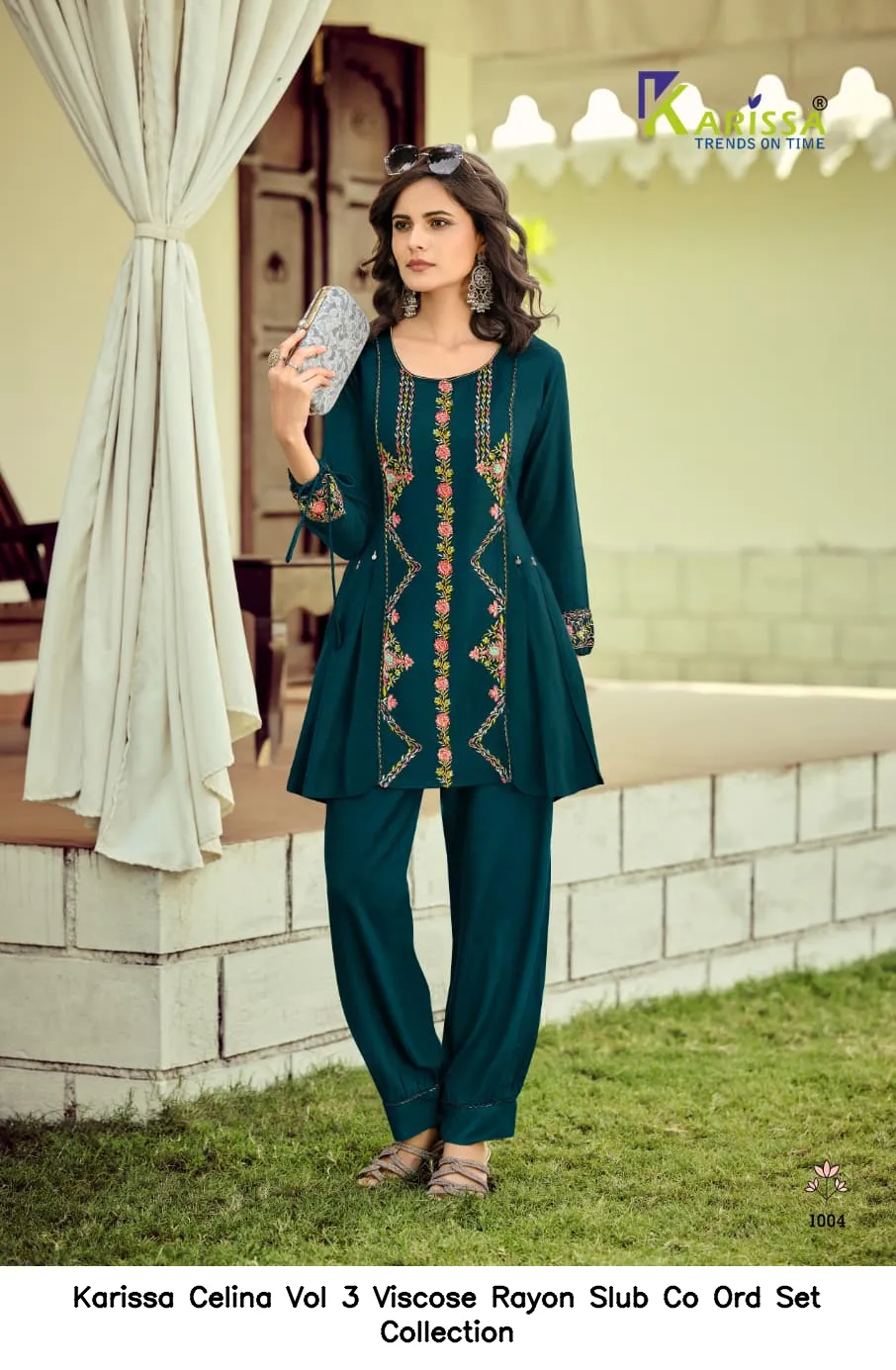 Karissa Celina Vol 3 Viscose Rayon Slub Co Ord Set Collection — Wholesale Cotton Kurti Pant Set, Karissa wholesale from Surat — view 9