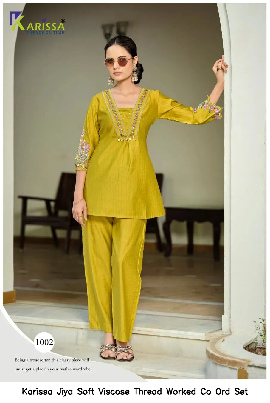 Karissa Jiya Soft Viscose Thread Worked Co Ord Set — Wholesale Cotton Kurti Pant Set, Karissa wholesale from Surat — view 2