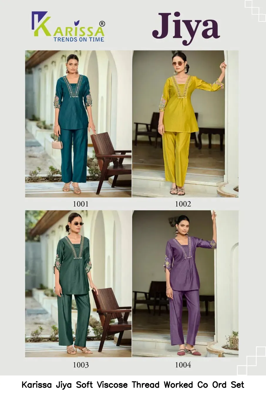 Karissa Jiya Soft Viscose Thread Worked Co Ord Set — Wholesale Cotton Kurti Pant Set, Karissa wholesale from Surat — view 4