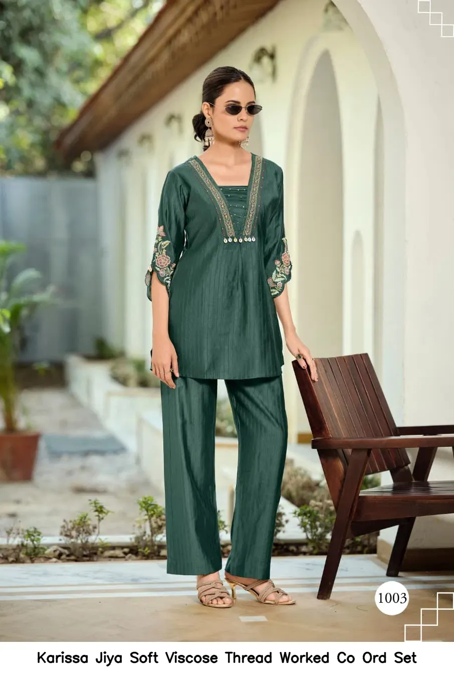 Karissa Jiya Soft Viscose Thread Worked Co Ord Set — Wholesale Cotton Kurti Pant Set, Karissa wholesale from Surat — view 5