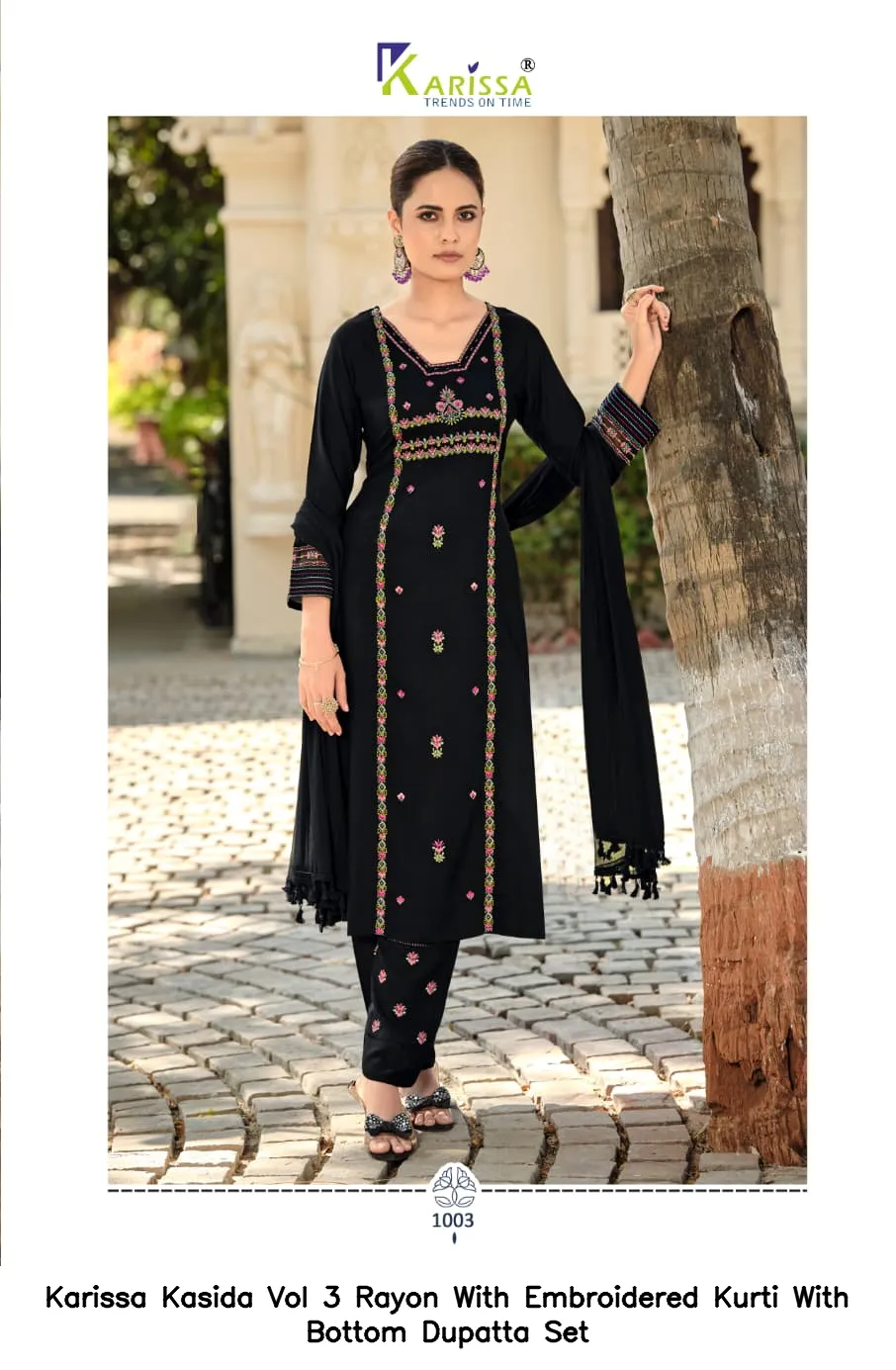 Karissa Kasida Vol 3 Rayon With Embroidered Kurti With Bottom Dupatta Set — Wholesale Cotton Kurti Pant Set, Karissa wholesale from Surat — view 4