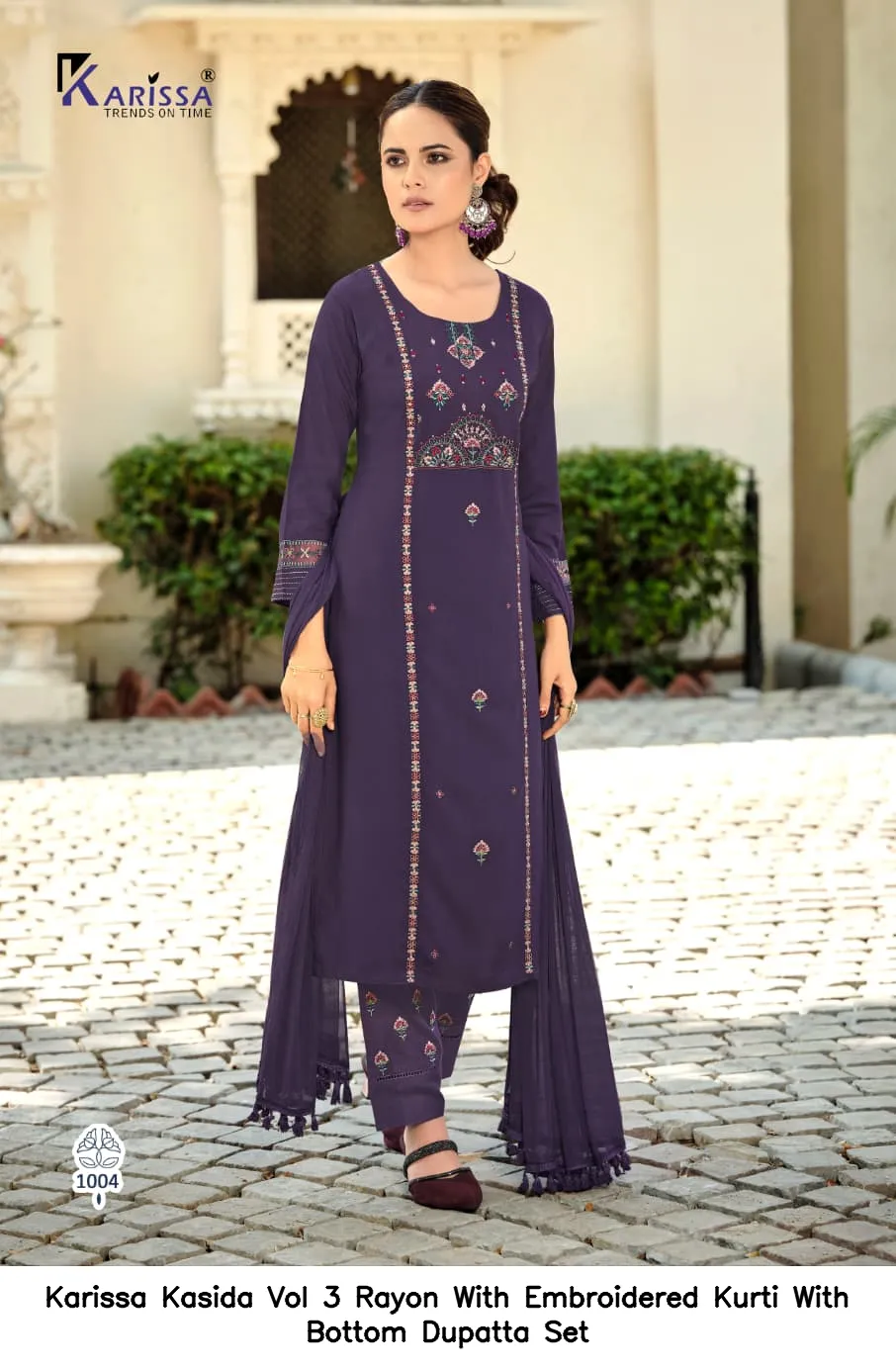 Karissa Kasida Vol 3 Rayon With Embroidered Kurti With Bottom Dupatta Set — Wholesale Cotton Kurti Pant Set, Karissa wholesale from Surat — view 5