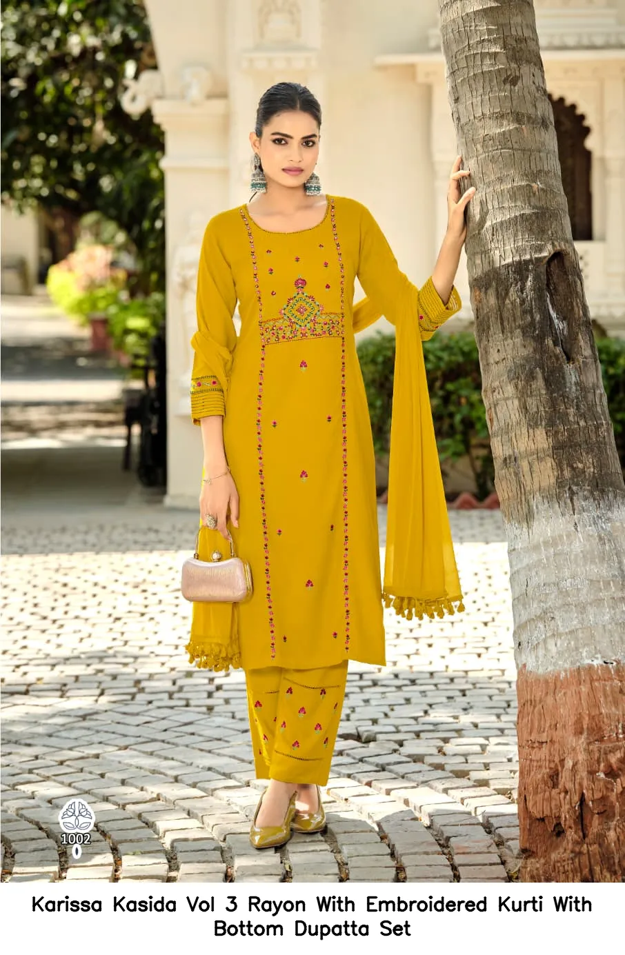 Karissa Kasida Vol 3 Rayon With Embroidered Kurti With Bottom Dupatta Set — Wholesale Cotton Kurti Pant Set, Karissa wholesale from Surat — view 6