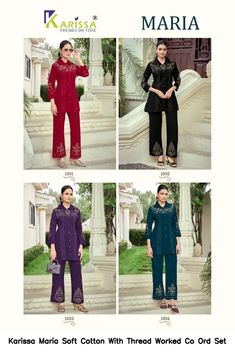 Karissa Maria Soft Cotton With Thread Worked Co Ord Set — Wholesale Cotton Kurti Pant Set, Karissa wholesale from Surat - Gallery Image 2