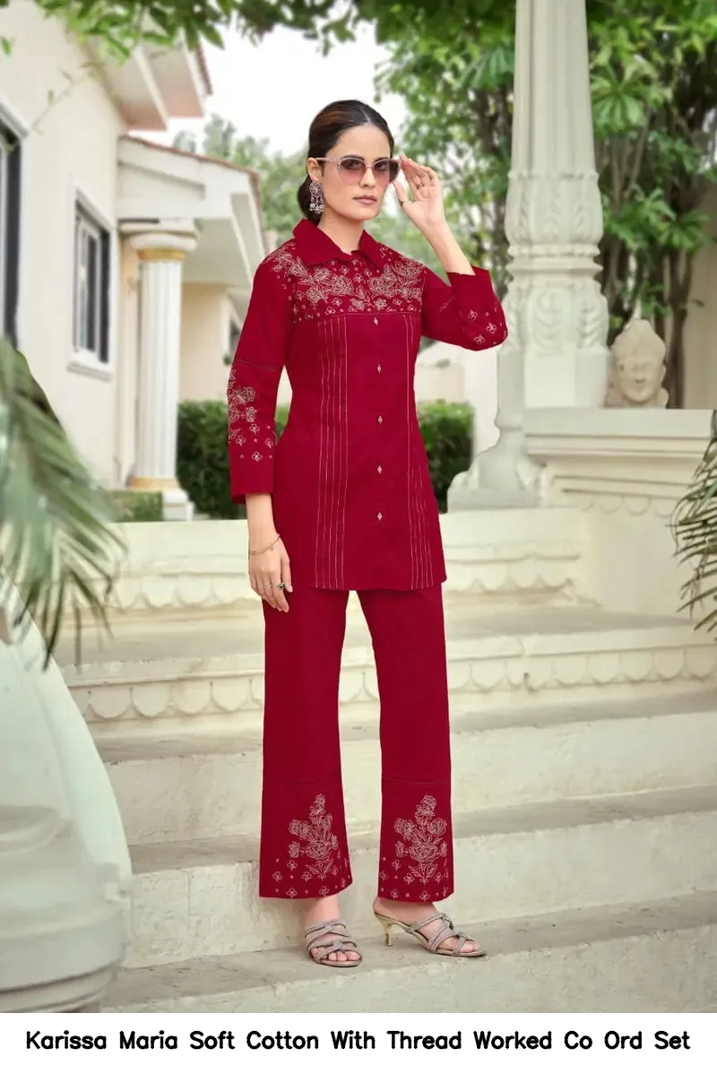 Karissa Maria Soft Cotton With Thread Worked Co Ord Set — Wholesale Cotton Kurti Pant Set, Karissa wholesale from Surat - Gallery Image 3