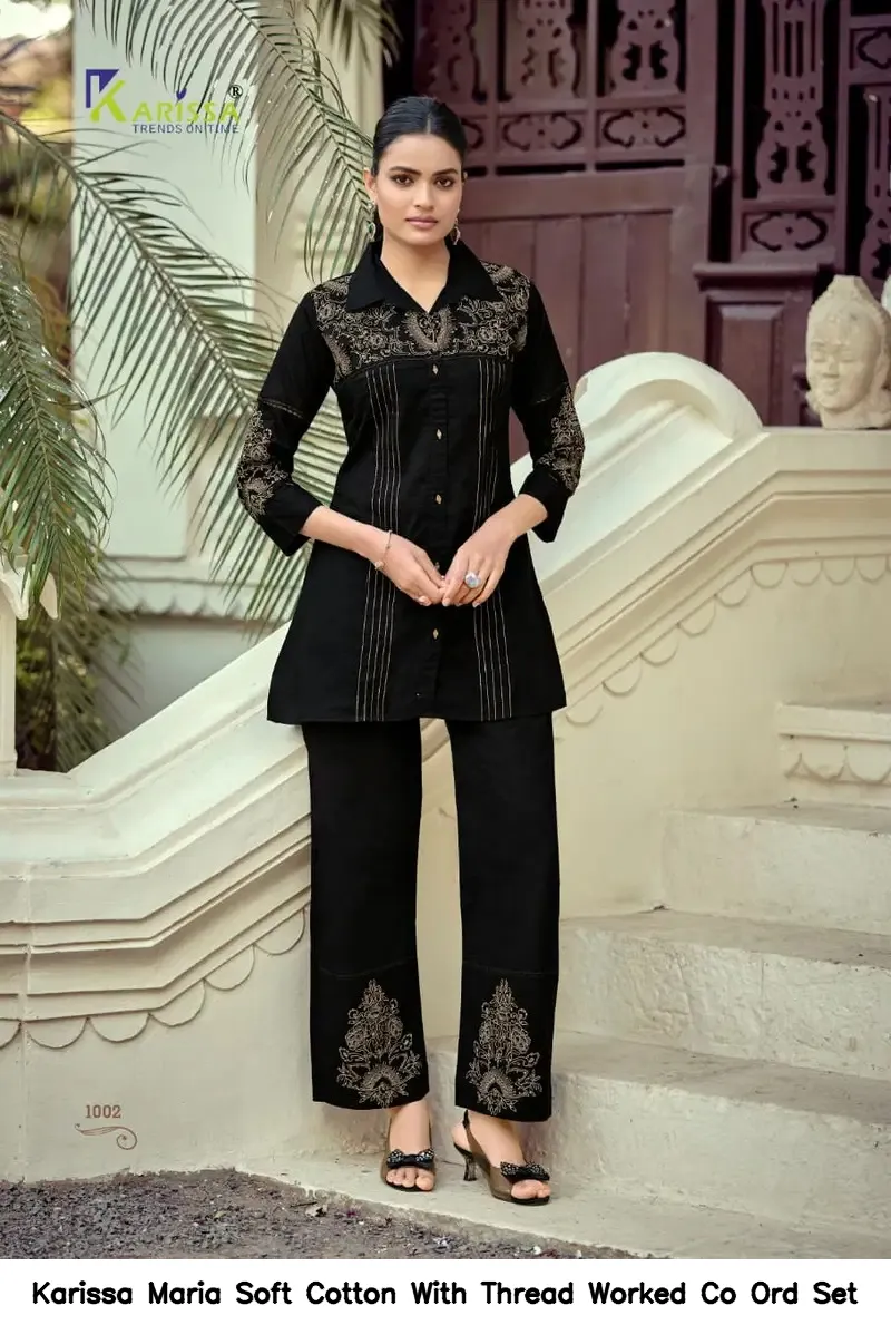 Karissa Maria Soft Cotton With Thread Worked Co Ord Set — Wholesale Cotton Kurti Pant Set, Karissa wholesale from Surat - Gallery Image 4