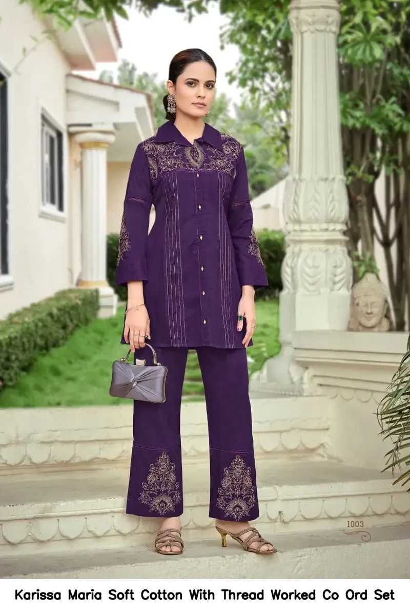 Karissa Maria Soft Cotton With Thread Worked Co Ord Set — Wholesale Cotton Kurti Pant Set, Karissa wholesale from Surat — view 5