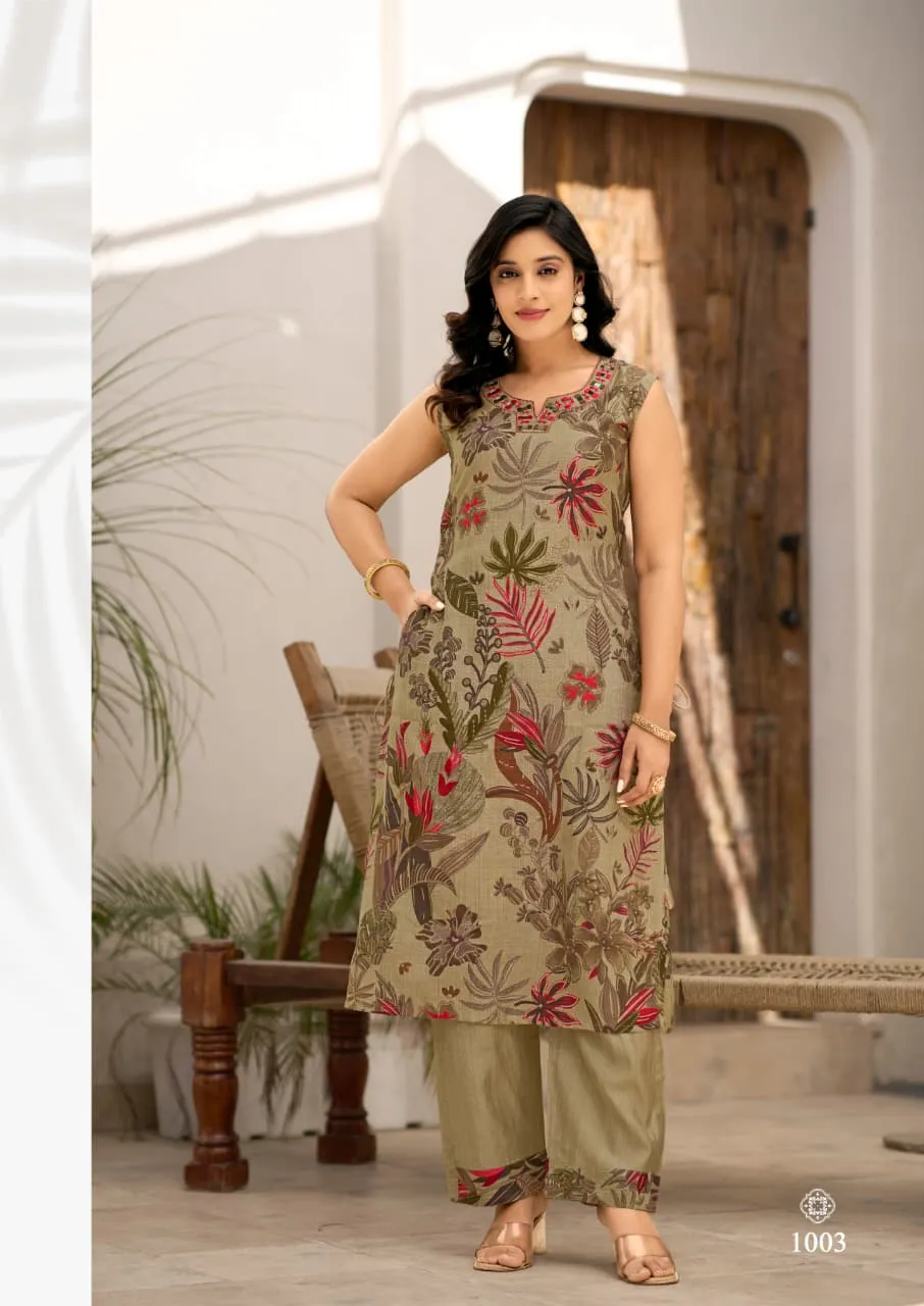 Karissa Mishka Viscose With Vertican Printed Kurti With Bottom Set
