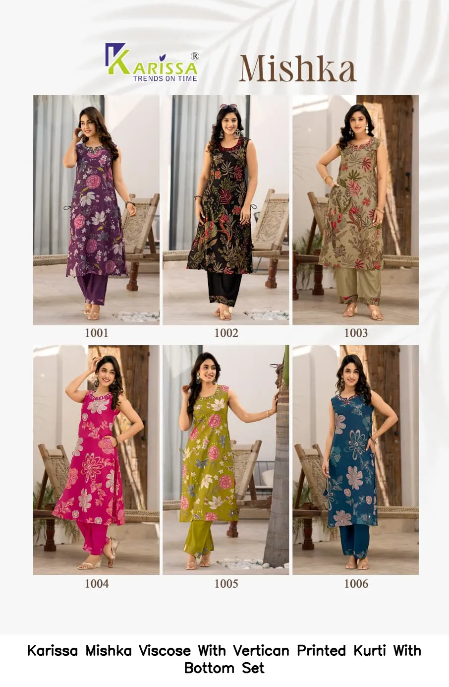 Karissa Mishka Viscose With Vertican Printed Kurti With Bottom Set — Wholesale Cotton Kurti Pant Set, Karissa wholesale from Surat — view 2