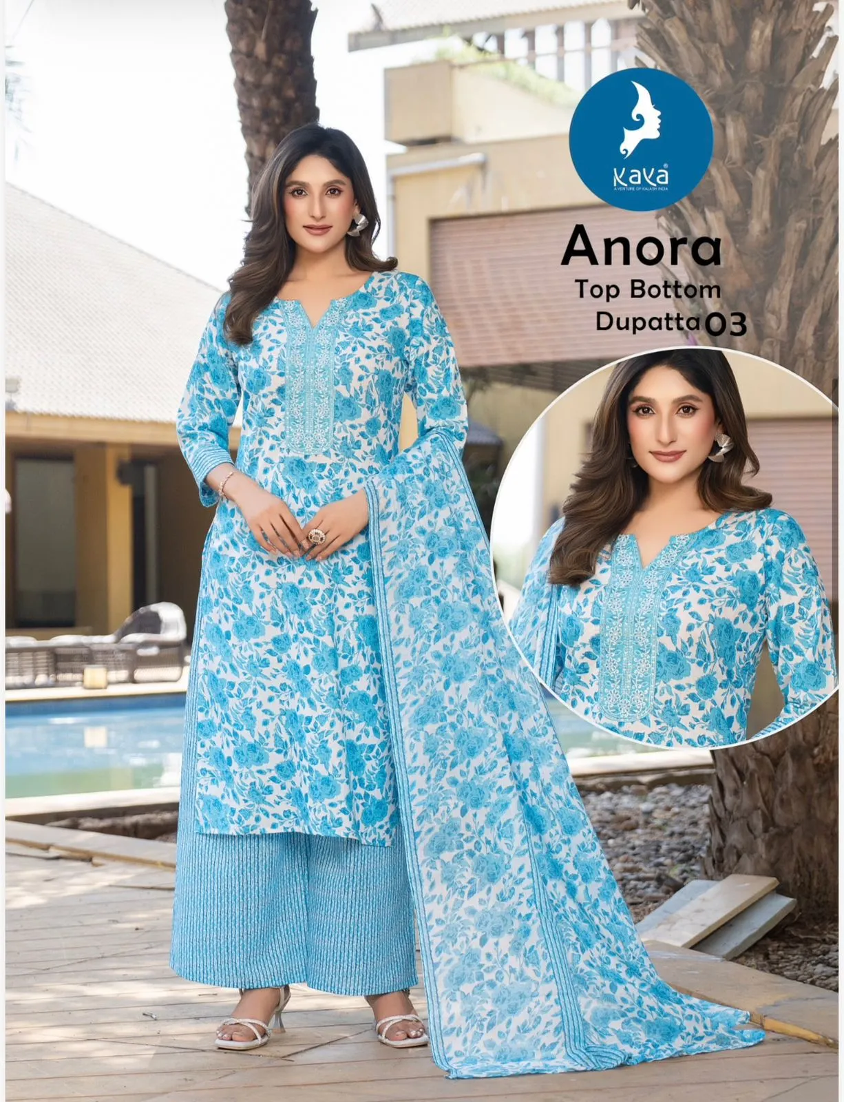 Kaya Anora Cotton Printed Kurti With Bottom Dupatta Set — Wholesale Cotton Kurti Pant Set, Kaya wholesale from Surat — view 1