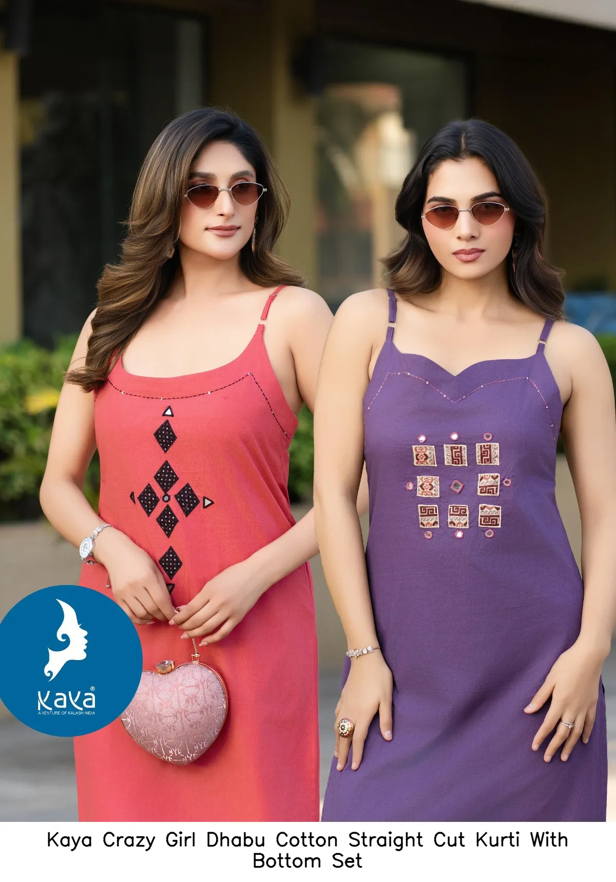 Kaya Crazy Girl Dhabu Cotton Straight Cut Kurti With Bottom Set — Wholesale Cotton Kurti Pant Set, Kaya wholesale from Surat — view 3