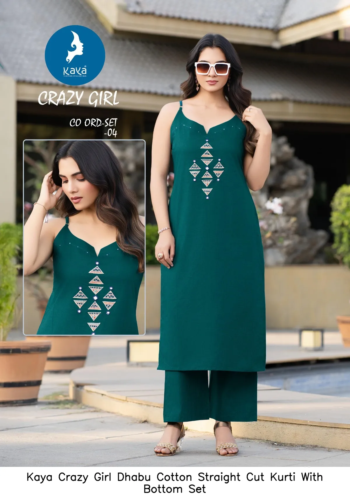 Kaya Crazy Girl Dhabu Cotton Straight Cut Kurti With Bottom Set — Wholesale Cotton Kurti Pant Set, Kaya wholesale from Surat — view 4