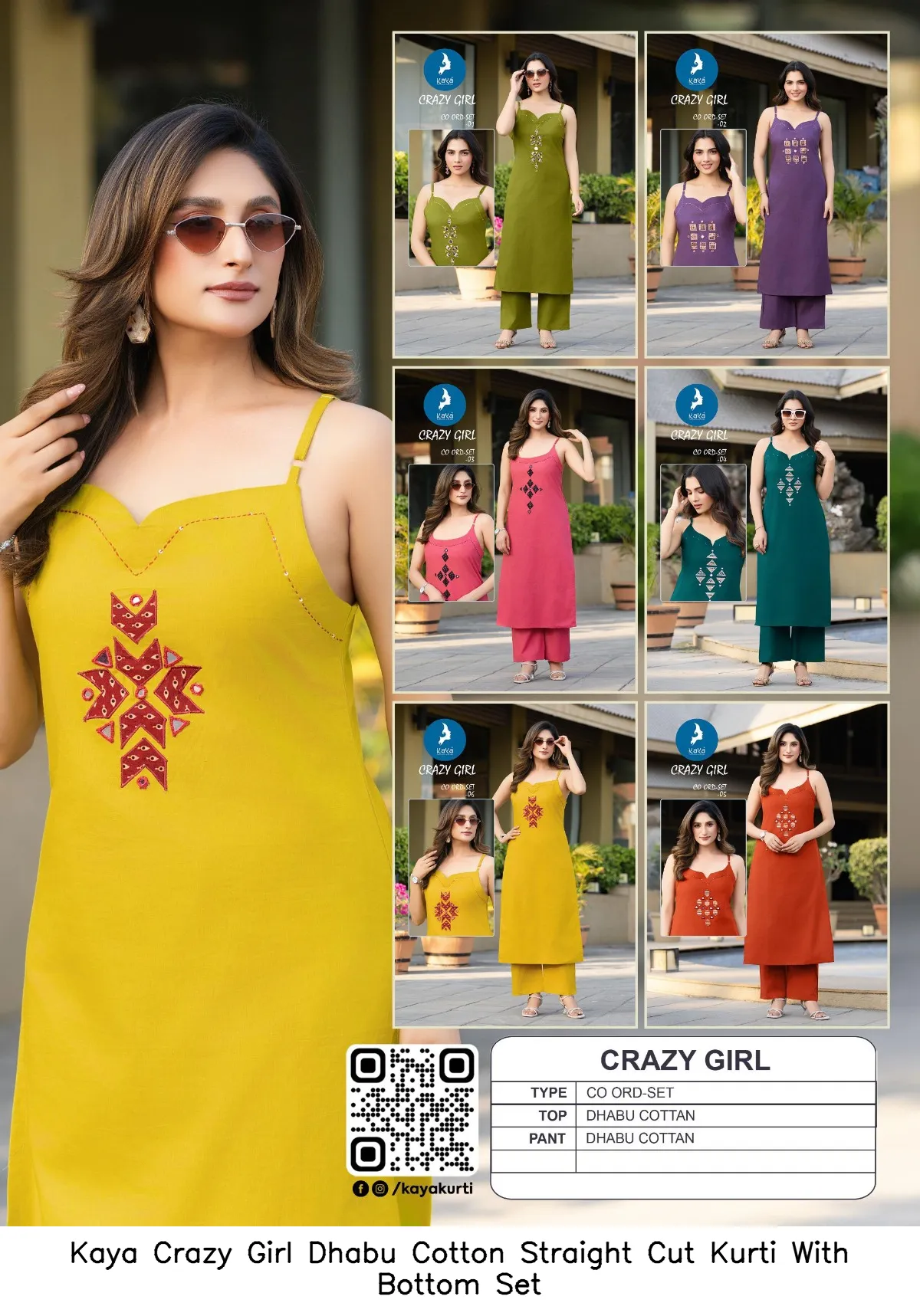 Kaya Crazy Girl Dhabu Cotton Straight Cut Kurti With Bottom Set — Wholesale Cotton Kurti Pant Set, Kaya wholesale from Surat — view 5