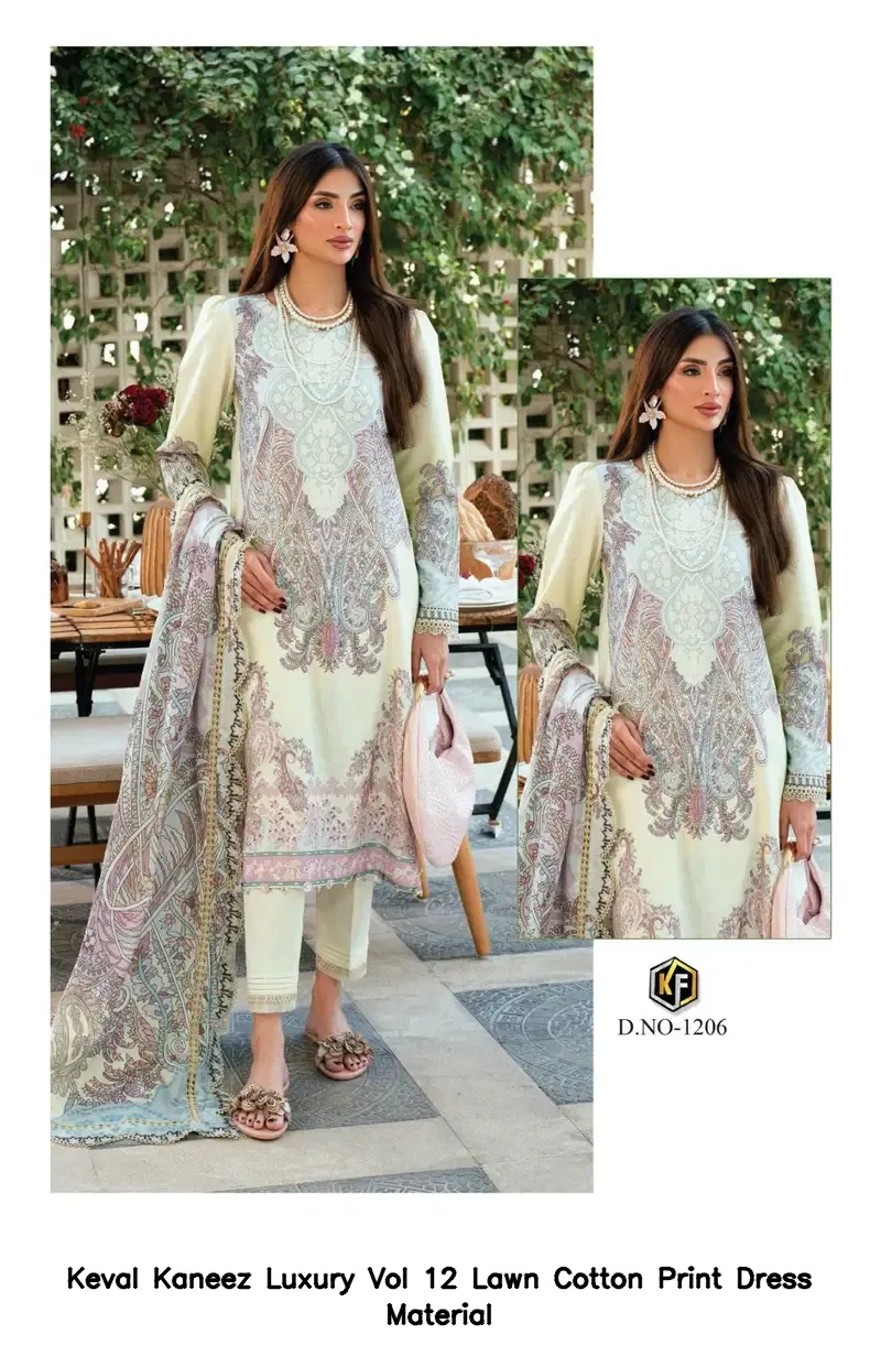 Keval Kaneez Luxury Vol 12 Lawn Cotton Print Dress Material — Wholesale Salwar Suits, Keval wholesale from Surat - Gallery Image 2