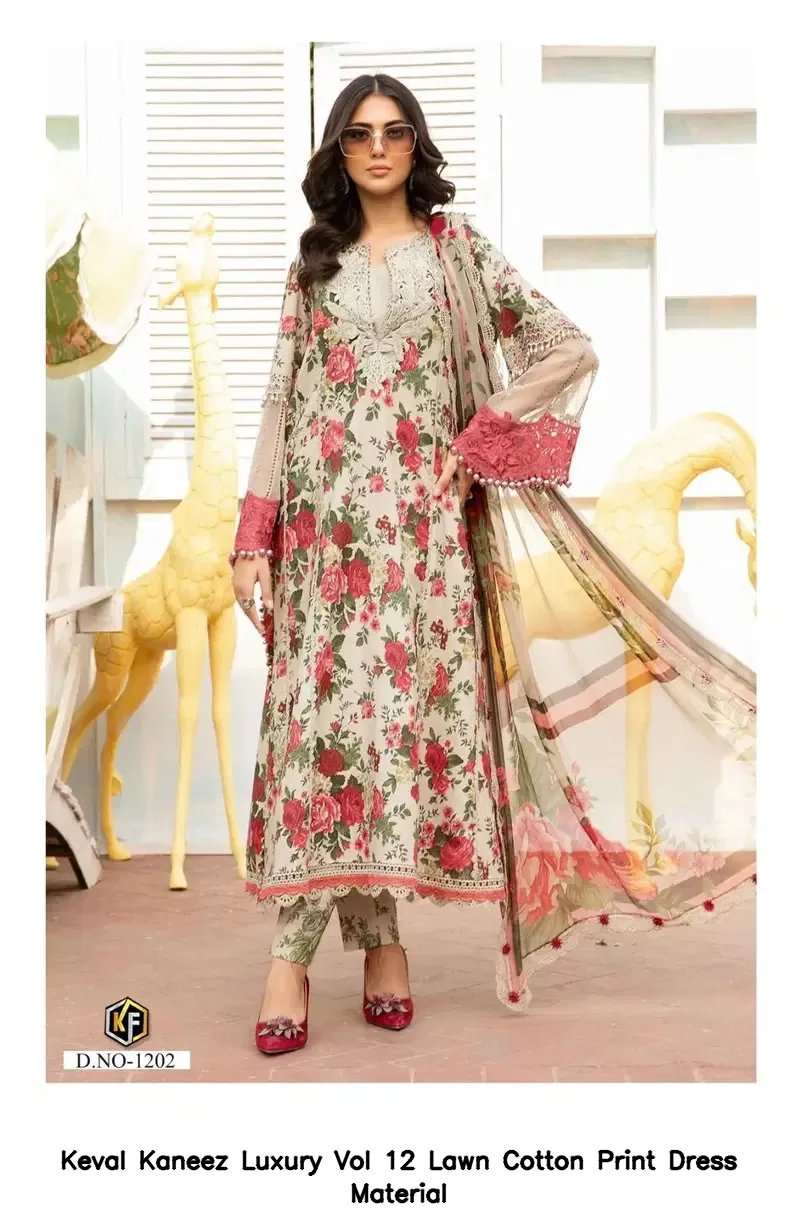 Keval Kaneez Luxury Vol 12 Lawn Cotton Print Dress Material — Wholesale Salwar Suits, Keval wholesale from Surat - Gallery Image 3