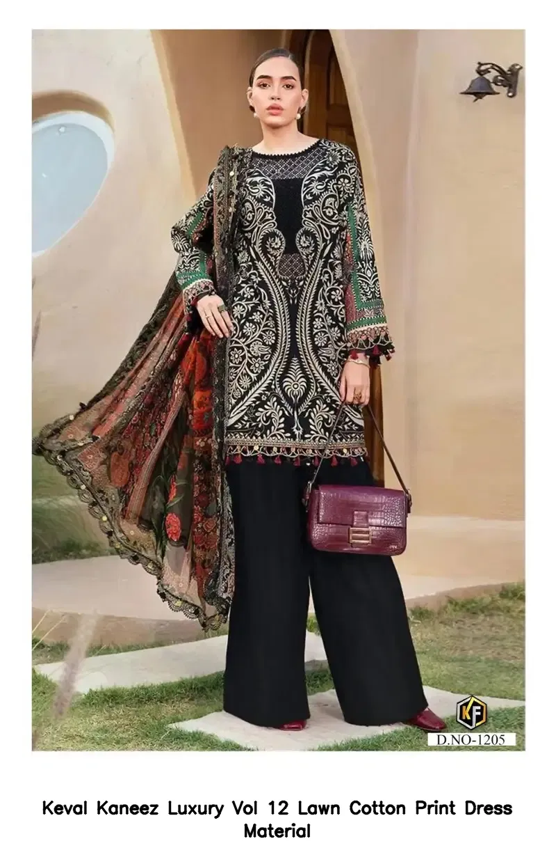 Keval Kaneez Luxury Vol 12 Lawn Cotton Print Dress Material — Wholesale Salwar Suits, Keval wholesale from Surat - Gallery Image 4
