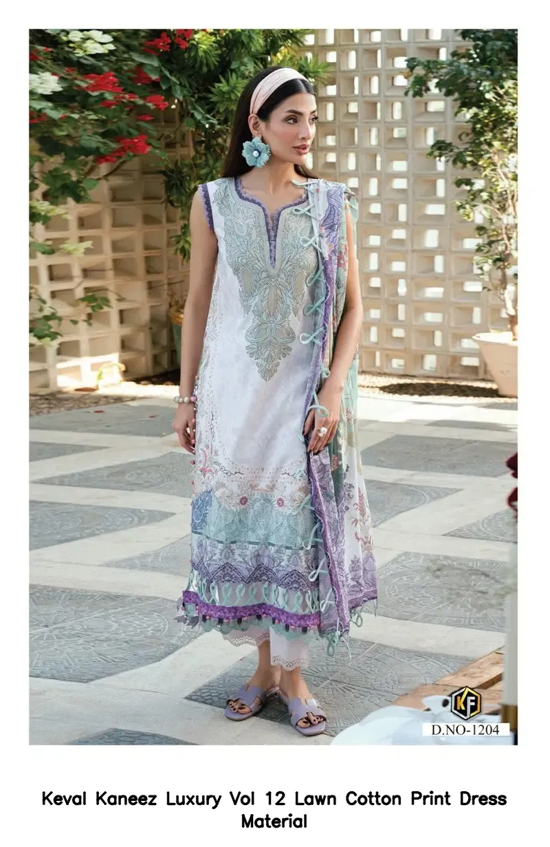 Keval Kaneez Luxury Vol 12 Lawn Cotton Print Dress Material — Wholesale Salwar Suits, Keval wholesale from Surat - Gallery Image 5