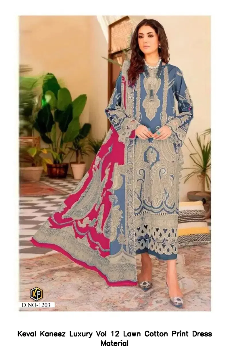 Keval Kaneez Luxury Vol 12 Lawn Cotton Print Dress Material — Wholesale Salwar Suits, Keval wholesale from Surat — view 7