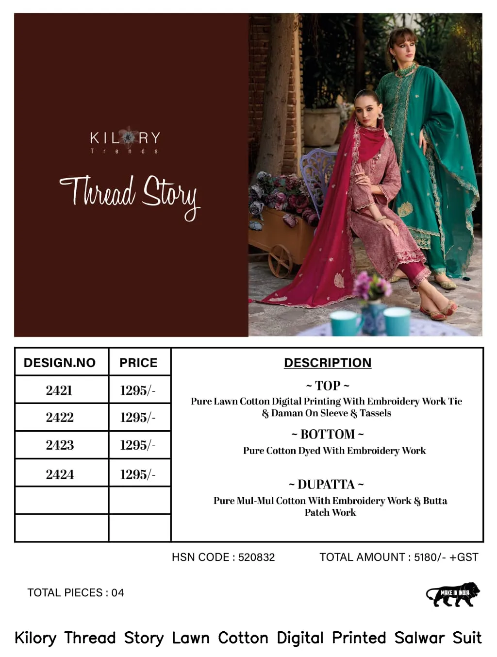 Kilory Thread Story Lawn Cotton Digital Printed Salwar Suit — Wholesale Salwar Suits, Kilory Trends wholesale from Surat - Gallery Image 2