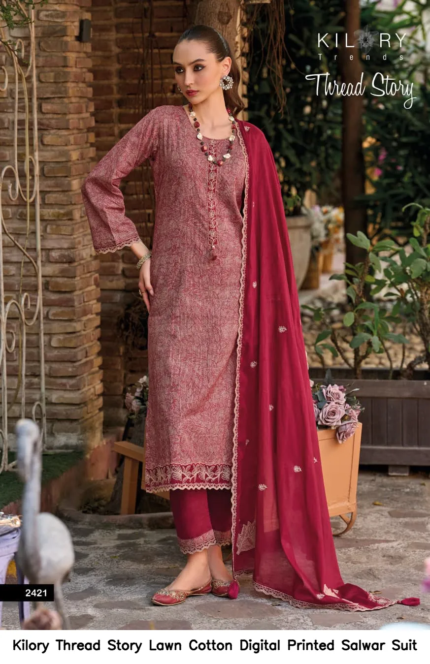 Kilory Thread Story Lawn Cotton Digital Printed Salwar Suit — Wholesale Salwar Suits, Kilory Trends wholesale from Surat - Gallery Image 3