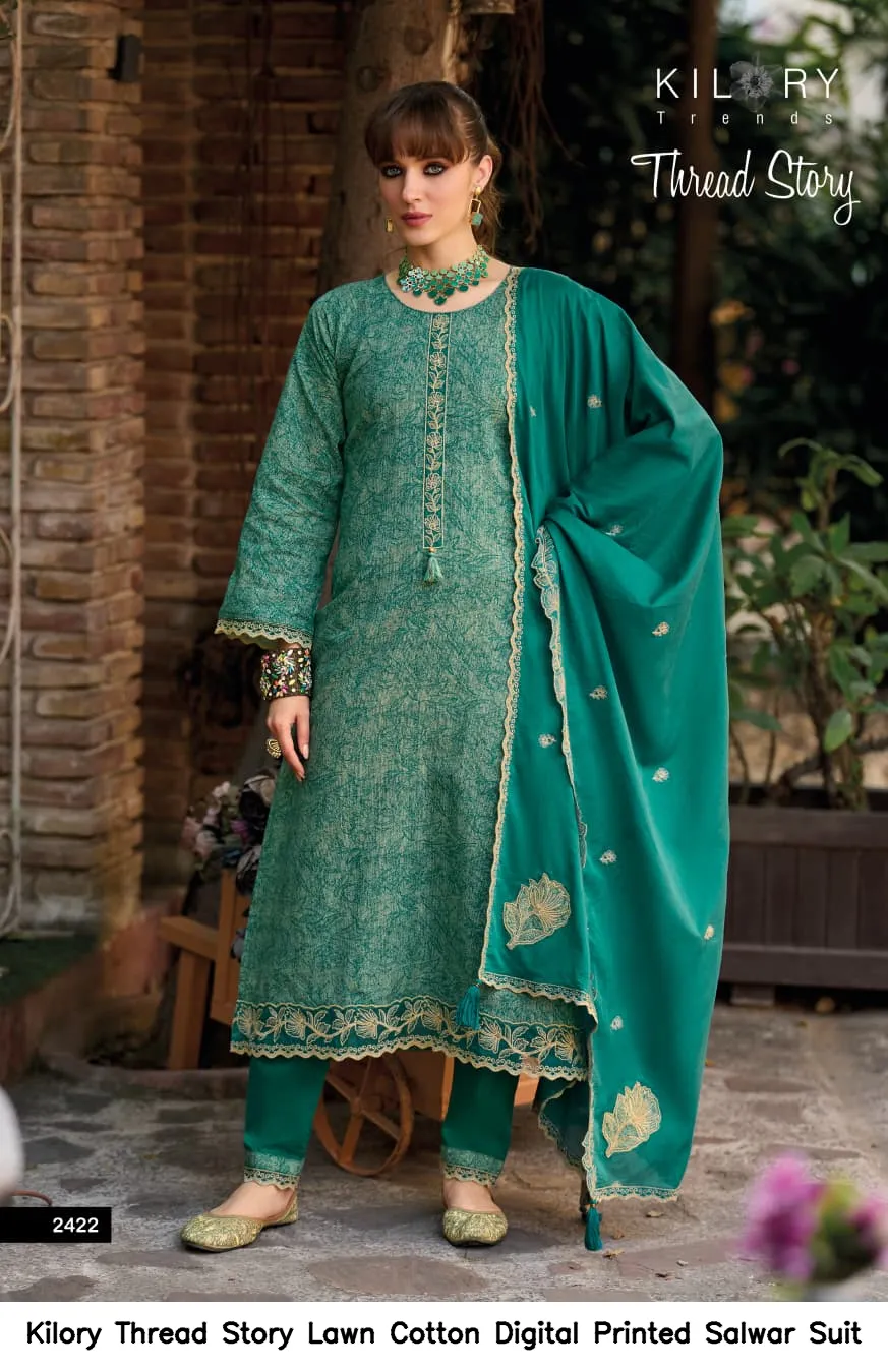 Kilory Thread Story Lawn Cotton Digital Printed Salwar Suit — Wholesale Salwar Suits, Kilory Trends wholesale from Surat — view 7