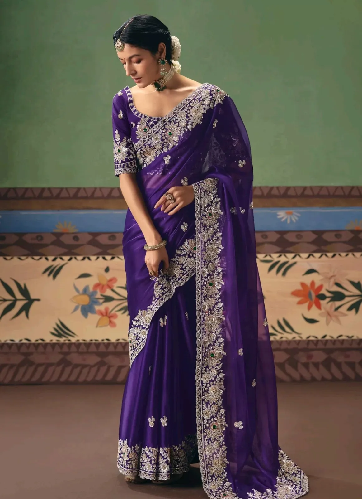 KMR Beads Work Tissue Trendy in Purple Color Saree