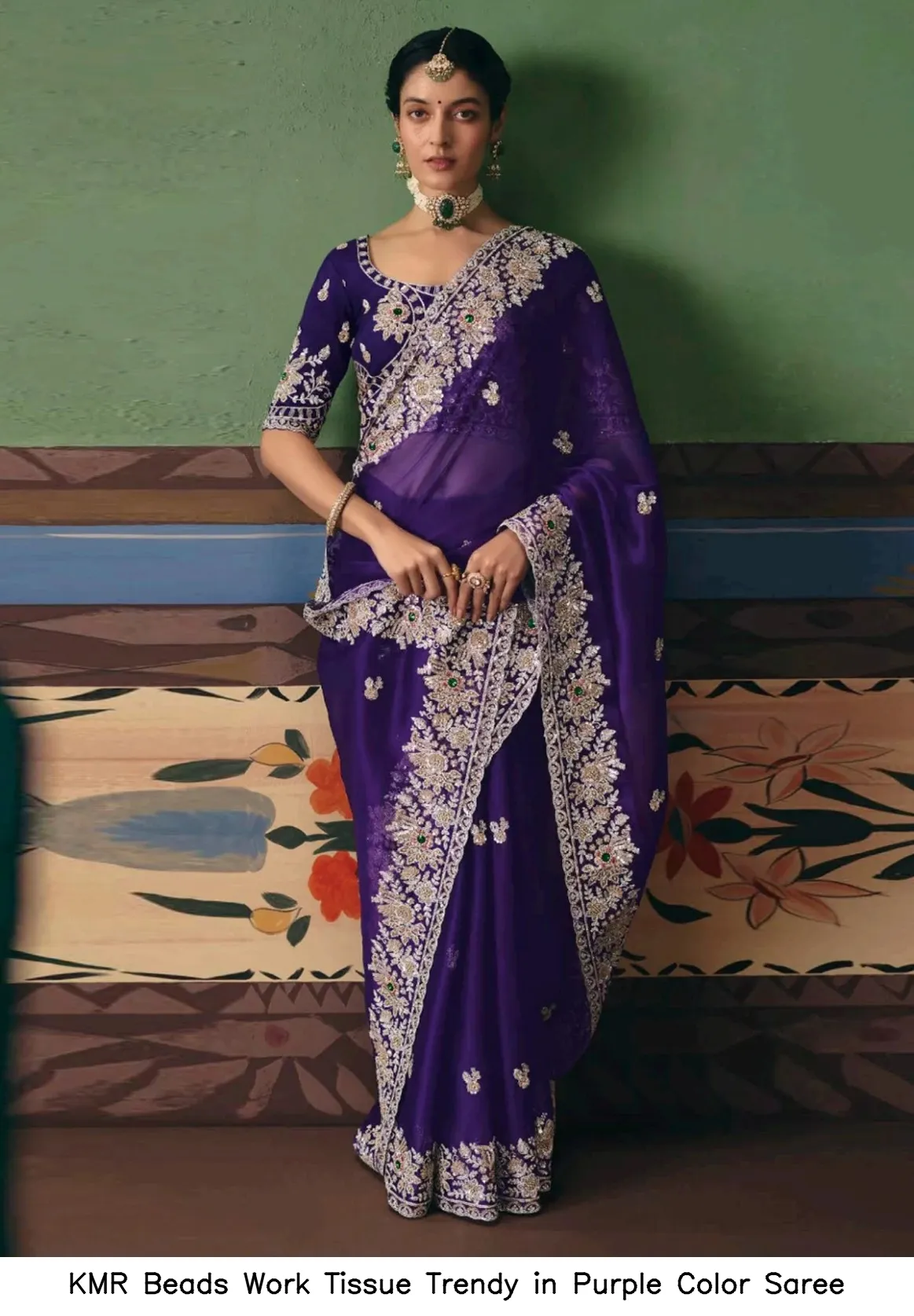 KMR Beads Work Tissue Trendy in Purple Color Saree — Wholesale Sarees, Vardan Ethnic wholesale from Surat - Gallery Image 2