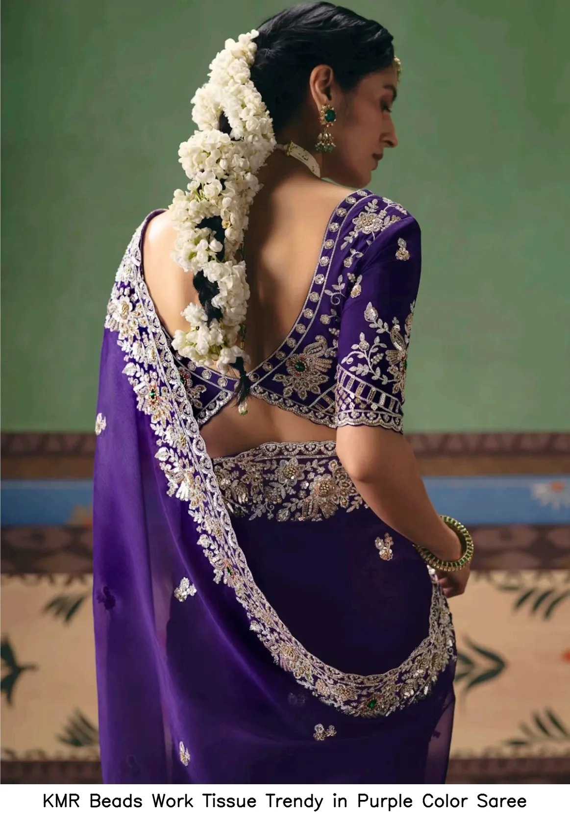 KMR Beads Work Tissue Trendy in Purple Color Saree — Wholesale Sarees, Vardan Ethnic wholesale from Surat - Gallery Image 3