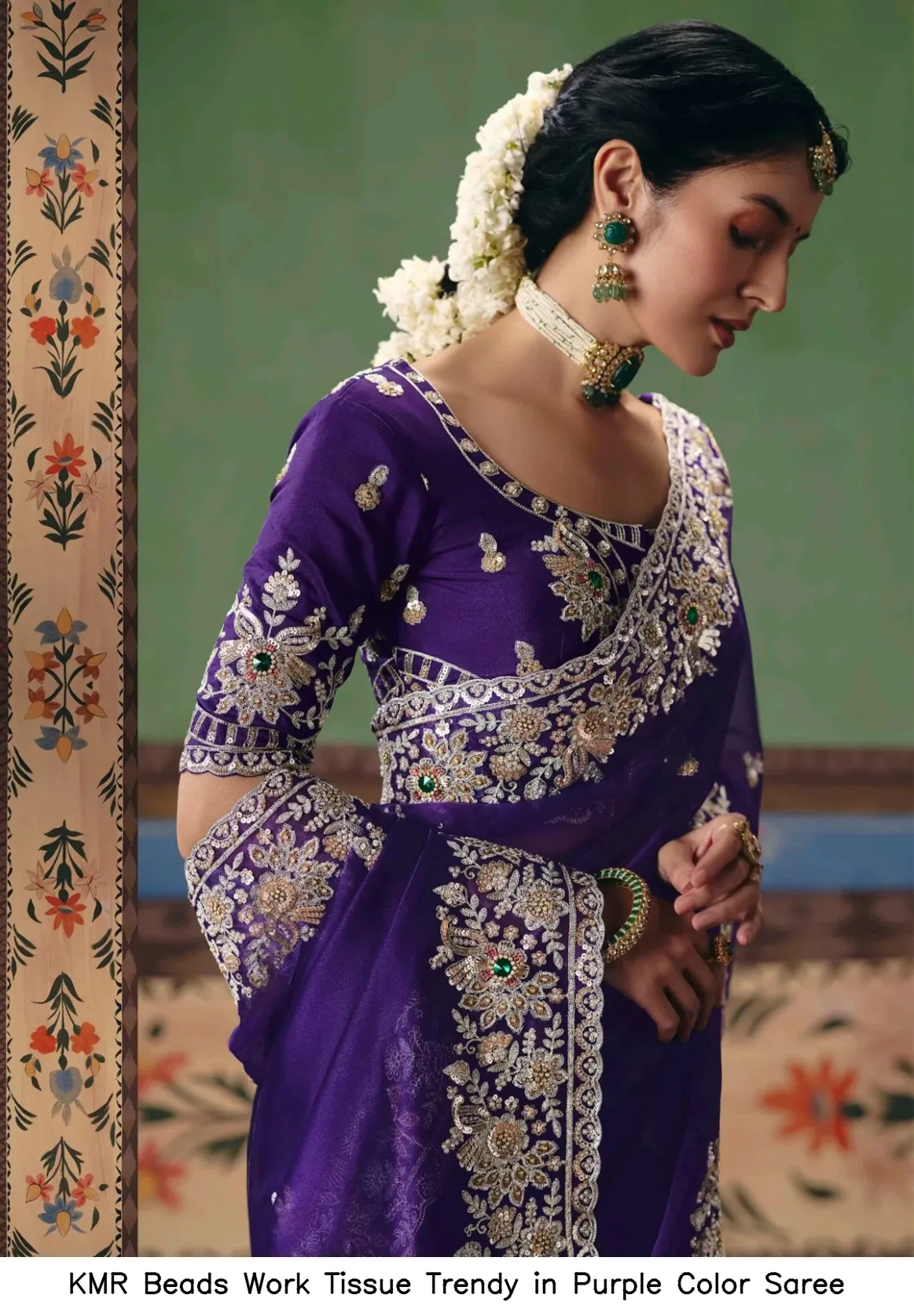 KMR Beads Work Tissue Trendy in Purple Color Saree — Wholesale Sarees, Vardan Ethnic wholesale from Surat - Gallery Image 4