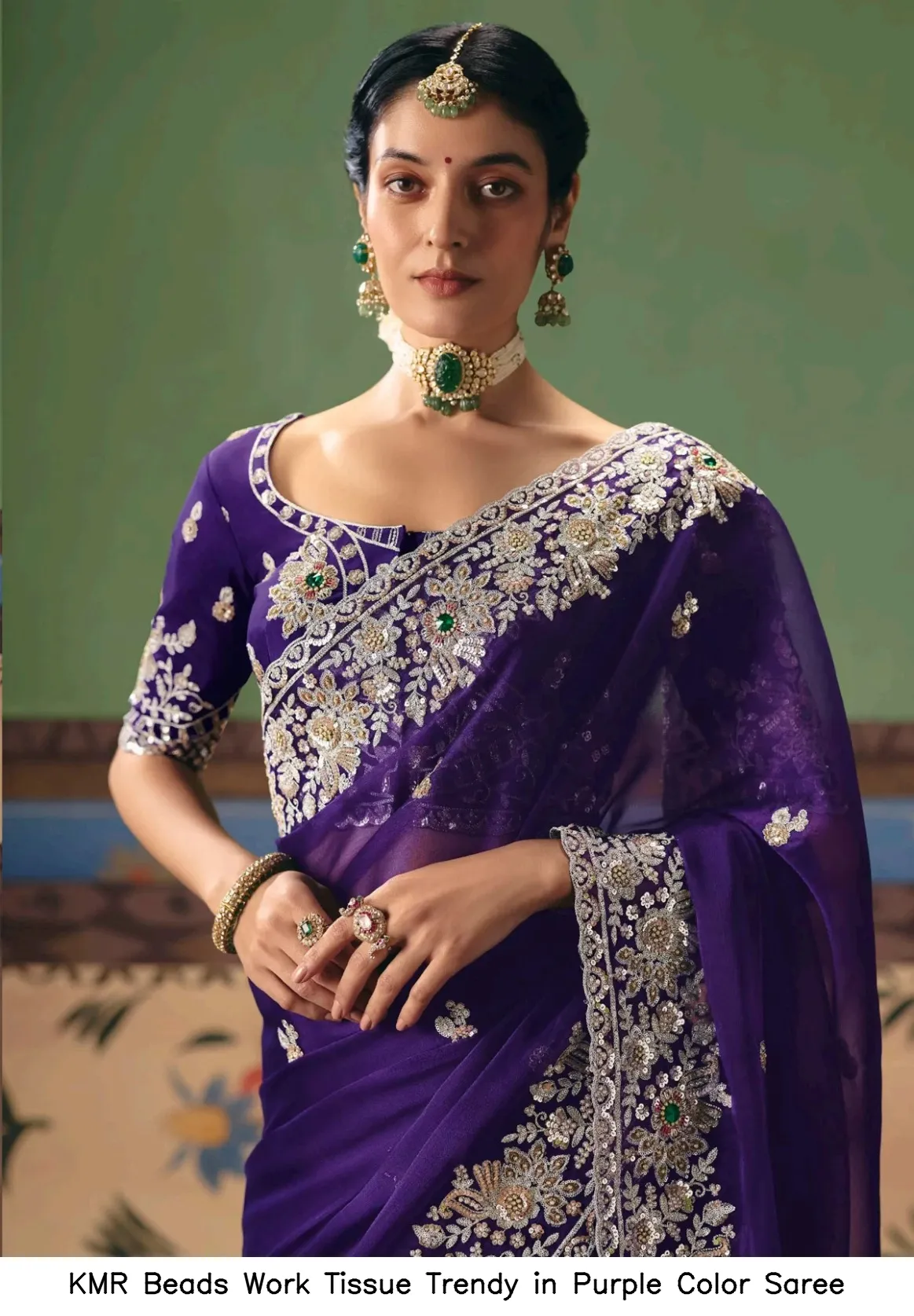 KMR Beads Work Tissue Trendy in Purple Color Saree — Wholesale Sarees, Vardan Ethnic wholesale from Surat — view 5