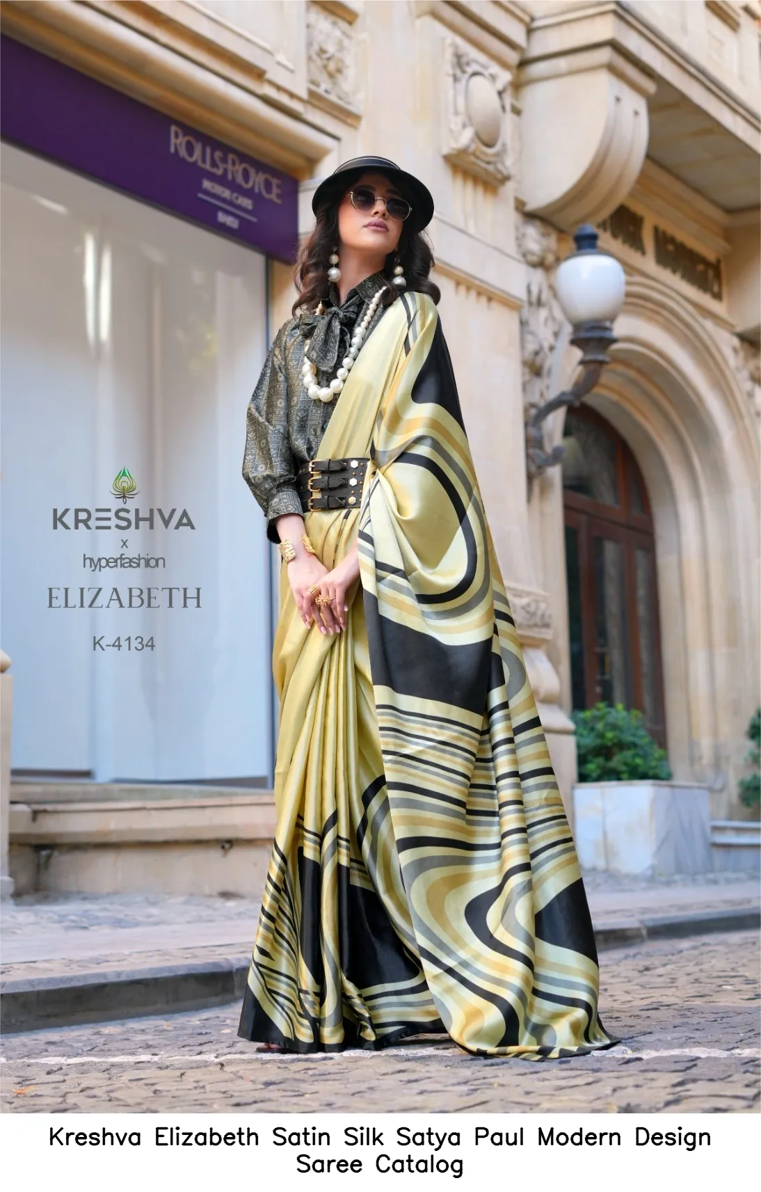 Kreshva Elizabeth Satin Silk Satya Paul Modern Design Saree Catalog — Wholesale Sarees, Kreshva wholesale from Surat — view 6