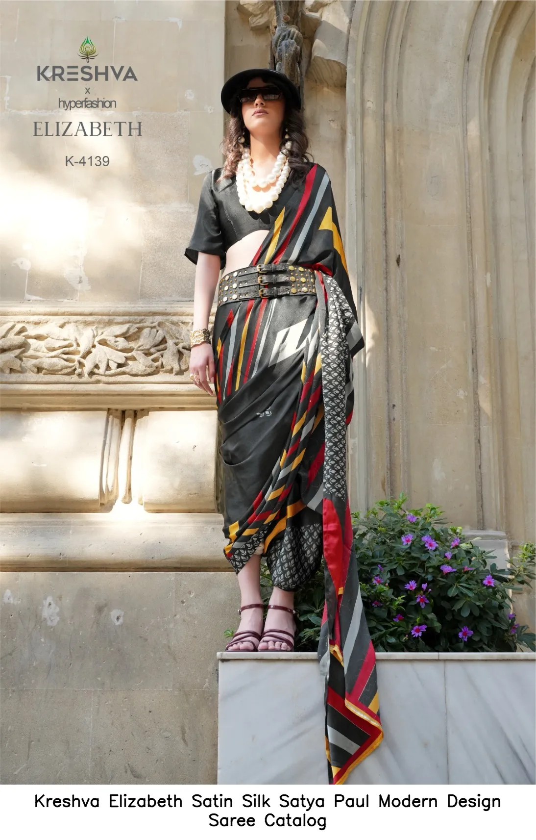 Kreshva Elizabeth Satin Silk Satya Paul Modern Design Saree Catalog — Wholesale Sarees, Kreshva wholesale from Surat — view 9