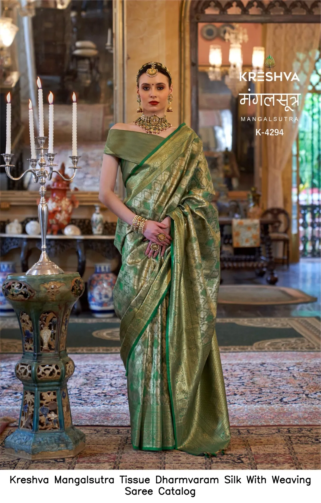 Kreshva Mangalsutra Tissue Dharmvaram Silk With Weaving Saree Catalog — Wholesale Sarees, Kreshva wholesale from Surat — view 7