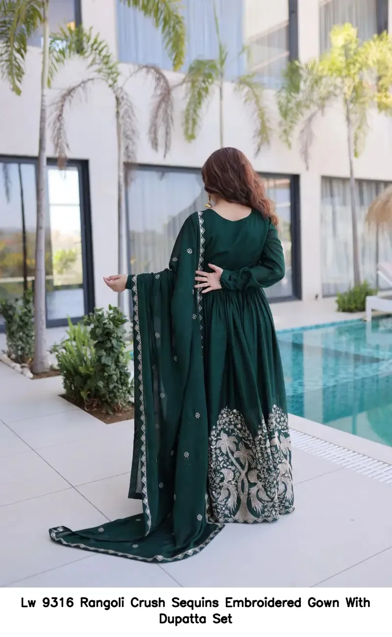 Lw 9316 Rangoli Crush Sequins Embroidered Gown With Dupatta Set — Wholesale Partywear Salwar Suits, Vardan Ethnic wholesale from Surat - Gallery Image 3