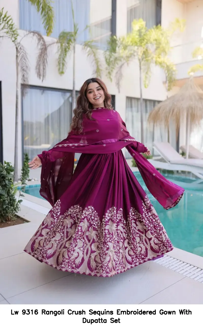 Lw 9316 Rangoli Crush Sequins Embroidered Gown With Dupatta Set — Wholesale Partywear Salwar Suits, Vardan Ethnic wholesale from Surat - Gallery Image 4