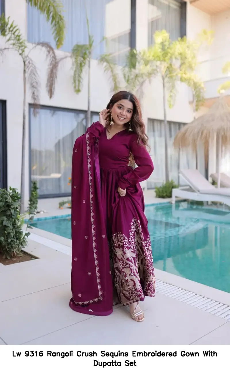 Lw 9316 Rangoli Crush Sequins Embroidered Gown With Dupatta Set — Wholesale Partywear Salwar Suits, Vardan Ethnic wholesale from Surat — view 5