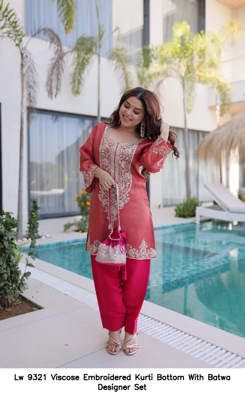 Lw 9321 Viscose Embroidered Kurti Bottom With Batwa Designer Set — Wholesale Partywear Salwar Suits, Vardan Ethnic wholesale from Surat — view 4