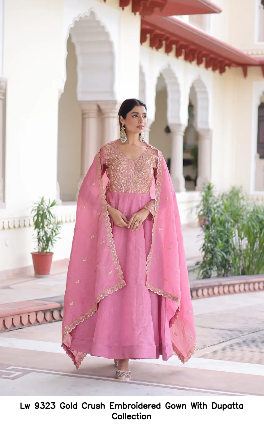Lw 9323 Gold Crush Embroidered Gown With Dupatta Collection — Wholesale Partywear Salwar Suits, Vardan Ethnic wholesale from Surat — view 2