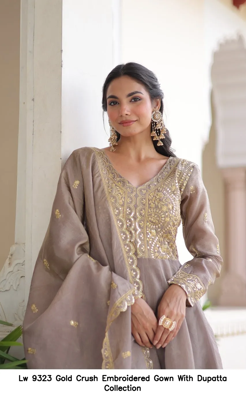 Lw 9323 Gold Crush Embroidered Gown With Dupatta Collection — Wholesale Partywear Salwar Suits, Vardan Ethnic wholesale from Surat — view 3