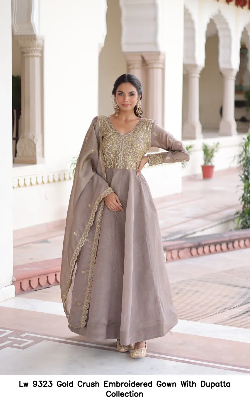 Lw 9323 Gold Crush Embroidered Gown With Dupatta Collection — Wholesale Partywear Salwar Suits, Vardan Ethnic wholesale from Surat — view 4
