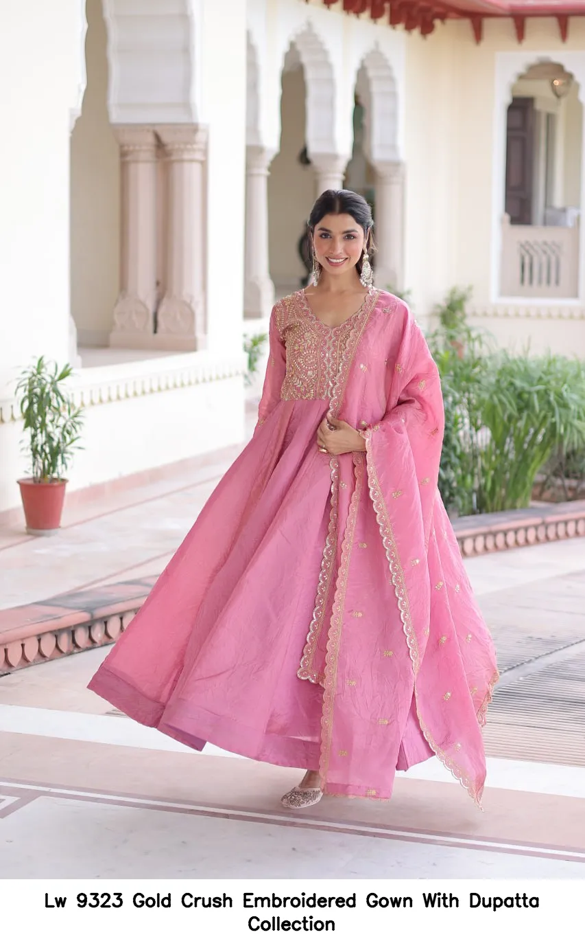 Lw 9323 Gold Crush Embroidered Gown With Dupatta Collection — Wholesale Partywear Salwar Suits, Vardan Ethnic wholesale from Surat — view 5
