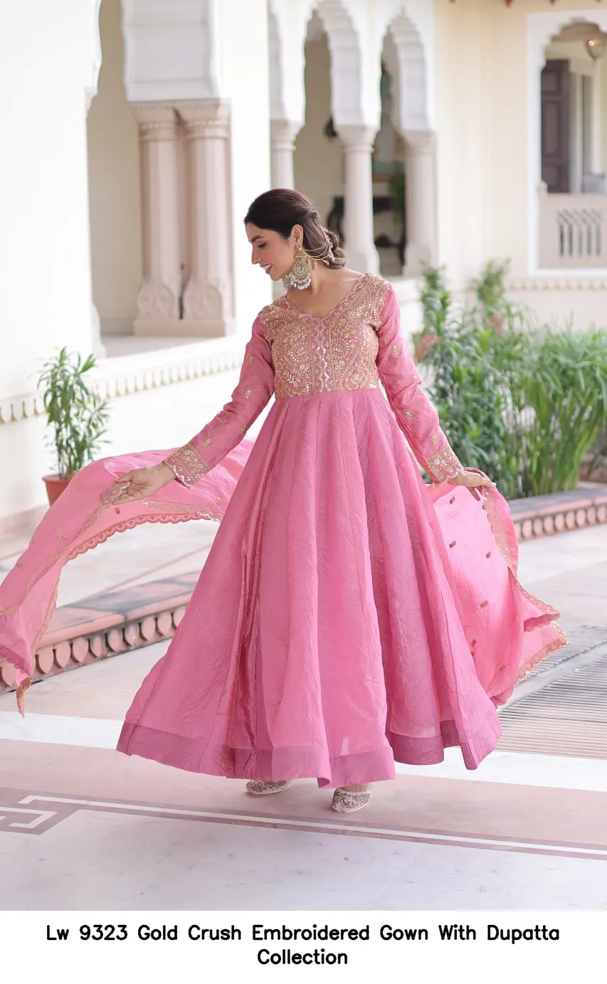 Lw 9323 Gold Crush Embroidered Gown With Dupatta Collection — Wholesale Partywear Salwar Suits, Vardan Ethnic wholesale from Surat — view 6