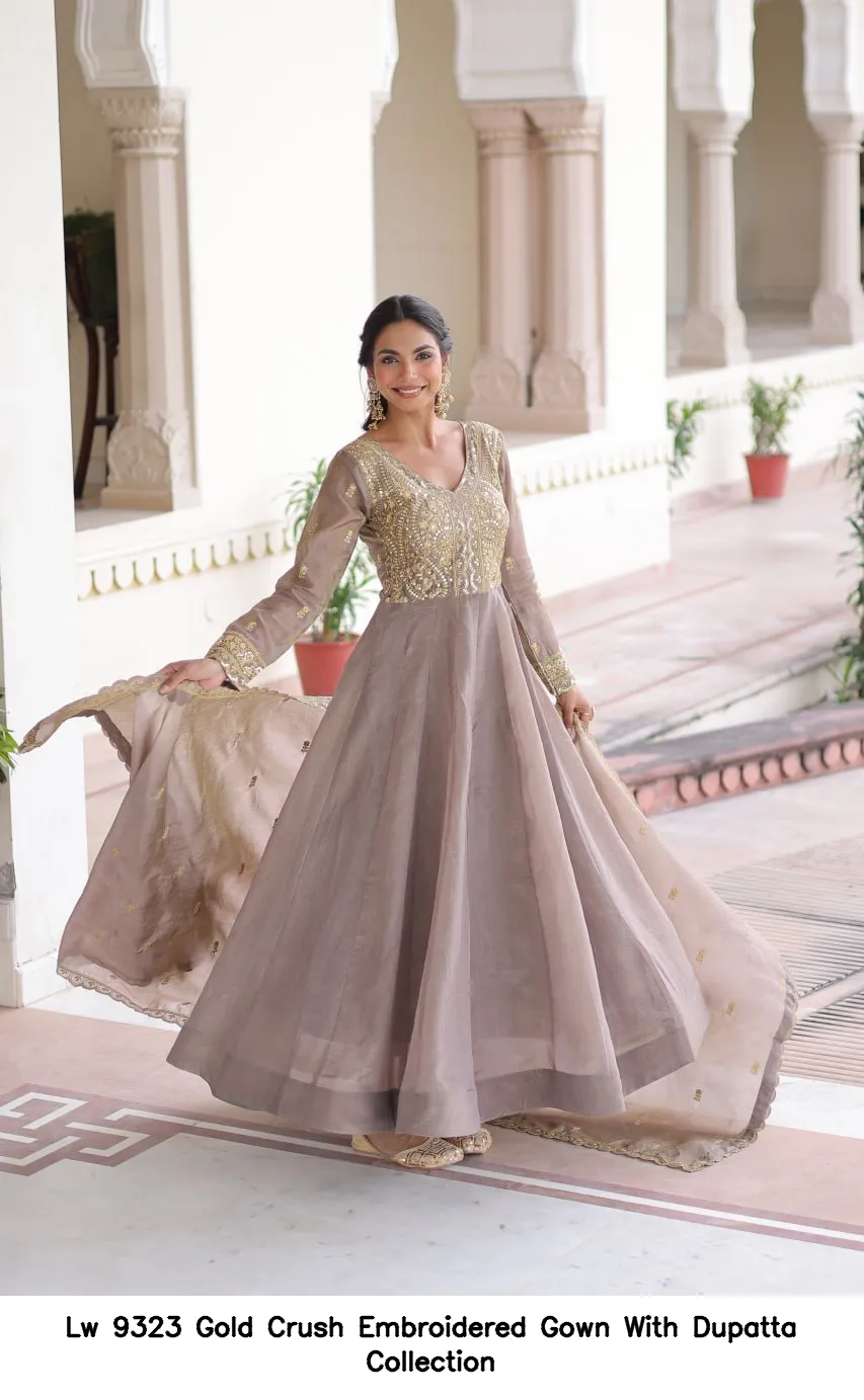 Lw 9323 Gold Crush Embroidered Gown With Dupatta Collection — Wholesale Partywear Salwar Suits, Vardan Ethnic wholesale from Surat — view 7