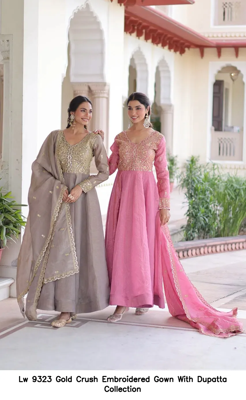 Lw 9323 Gold Crush Embroidered Gown With Dupatta Collection — Wholesale Partywear Salwar Suits, Vardan Ethnic wholesale from Surat — view 8