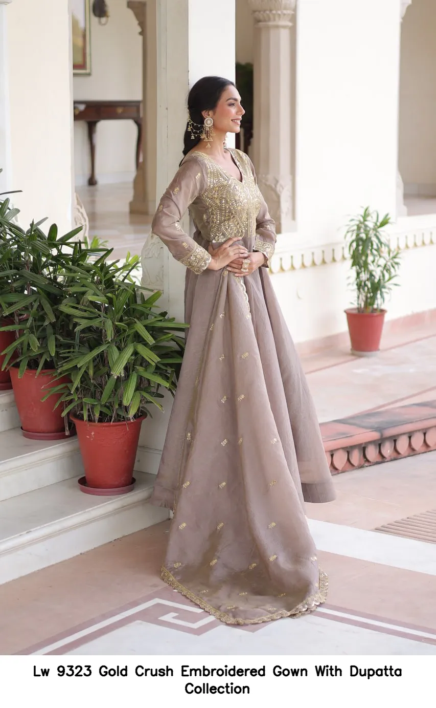 Lw 9323 Gold Crush Embroidered Gown With Dupatta Collection — Wholesale Partywear Salwar Suits, Vardan Ethnic wholesale from Surat — view 9